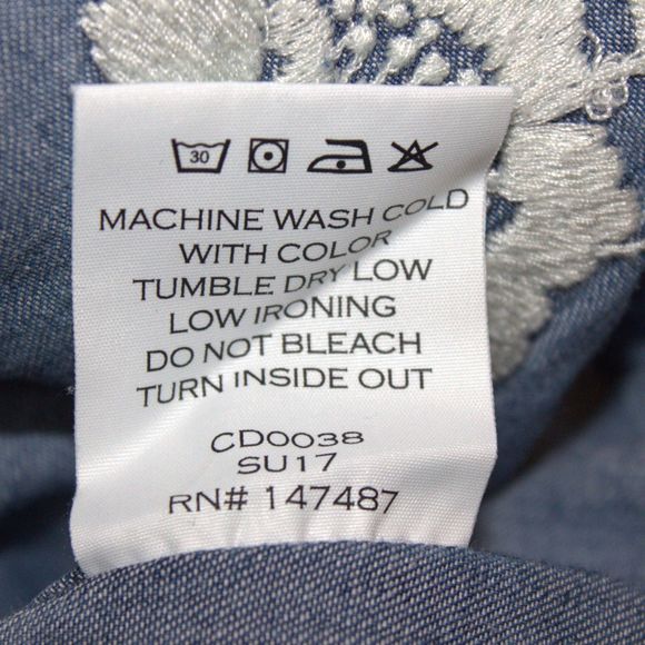 Draper James | Howdy Embroidered Chambray Button Down Blue Long Sleeve Shirt | 6 - Picture 10 of 13